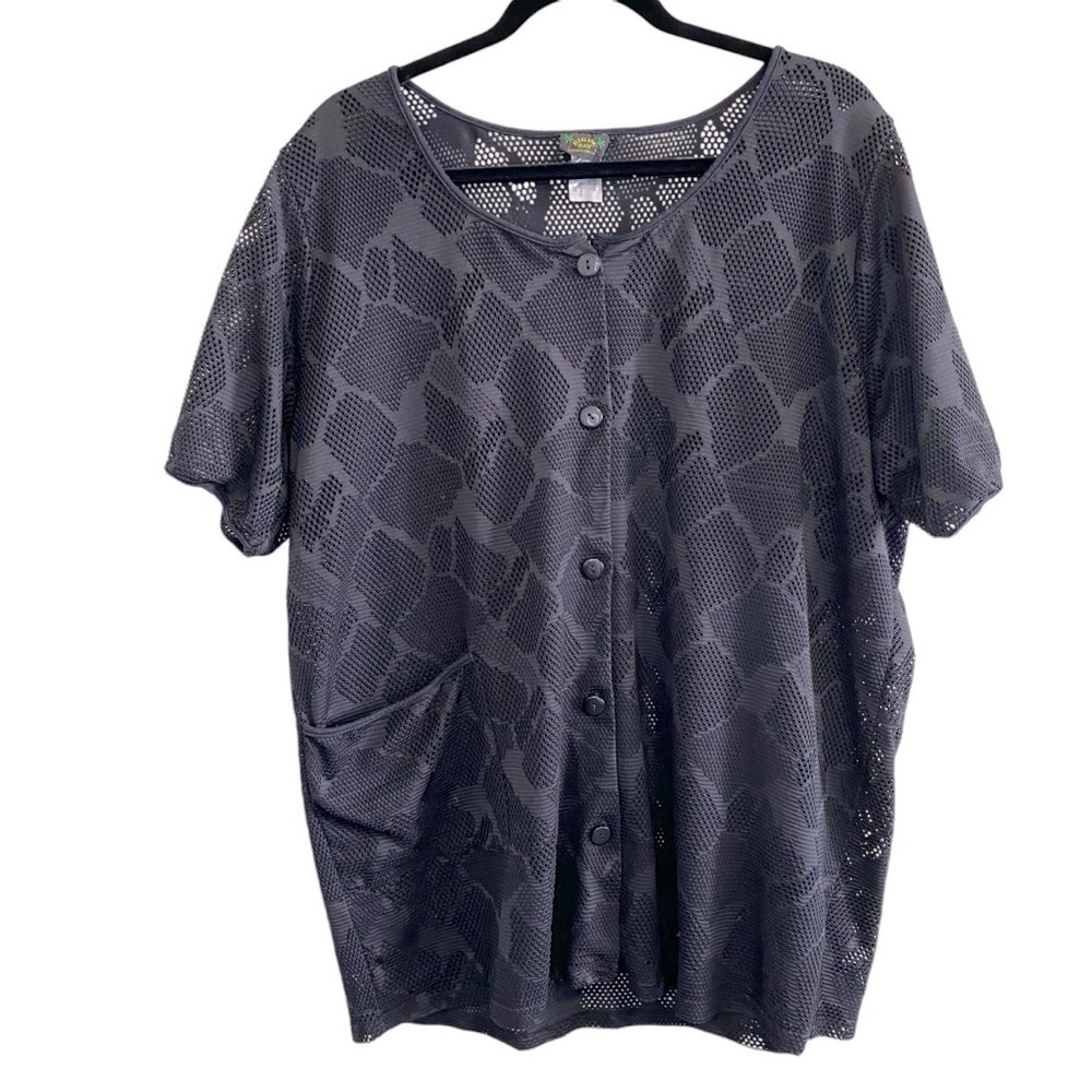 Bikini Bay - Black Mesh Sun top/Cover up -1X
